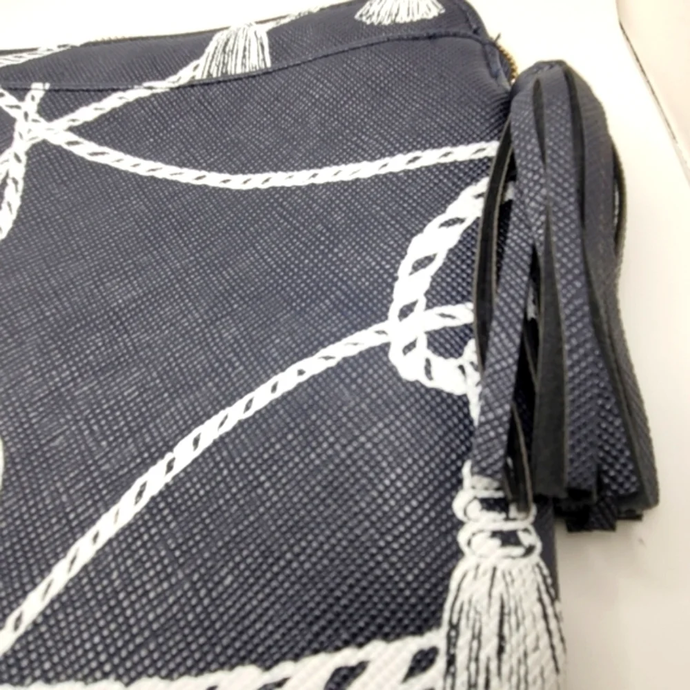 Chicos Medium Nautical Tassel Blue Rope Design Cosmetic Makeup Bag